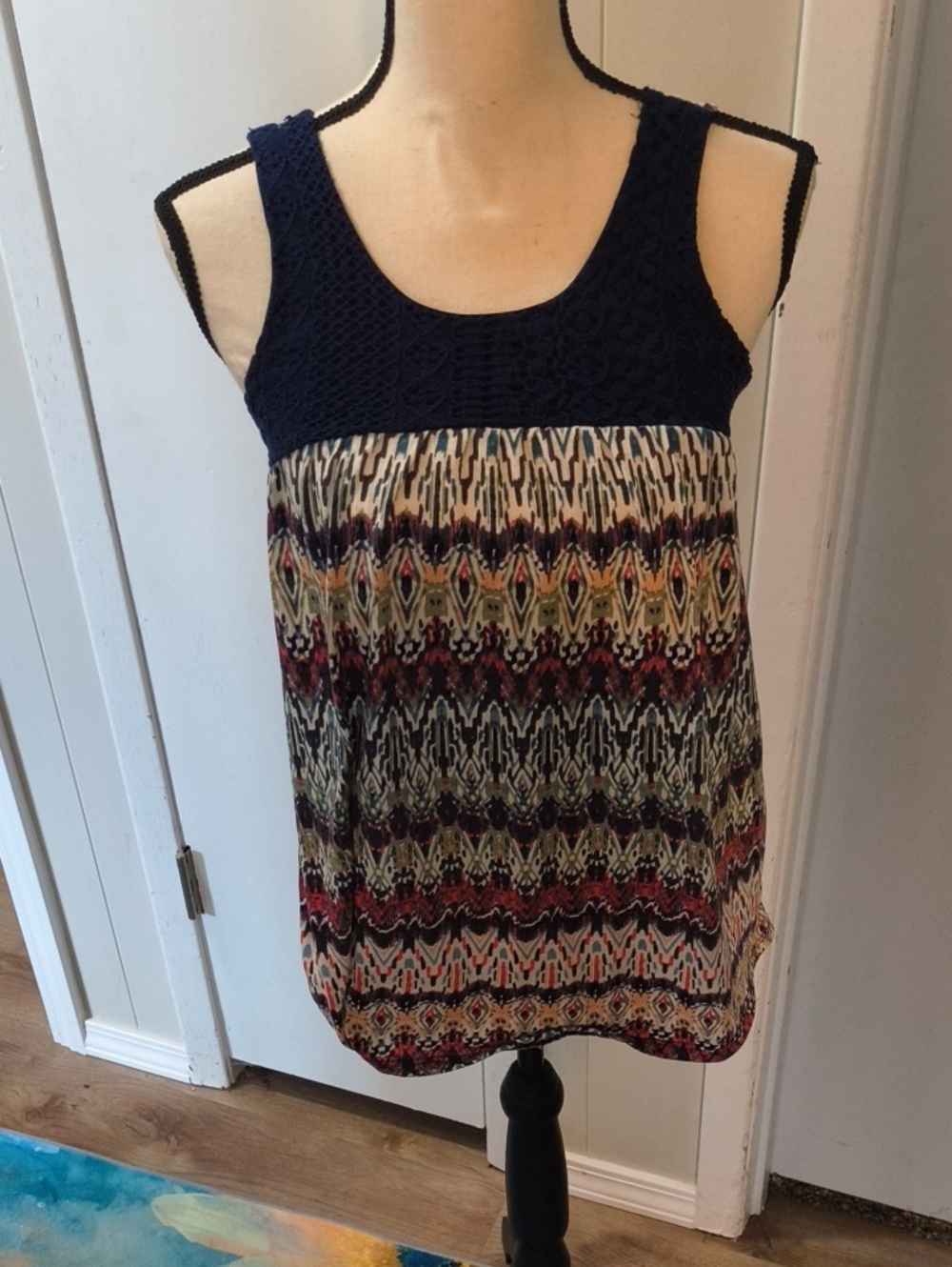 Maurices Crochet Yoke And Print Tank